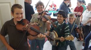 students preparing to record